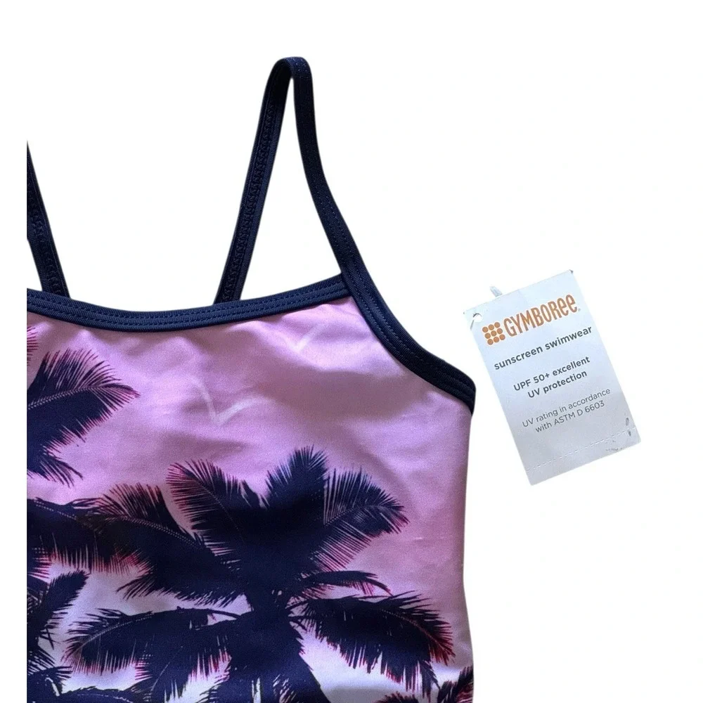 Gymboree Girl's Size EXTRA‎ SMALL  (4) Palm Swimsuit 1 piece UPF 50+ Purple Pink